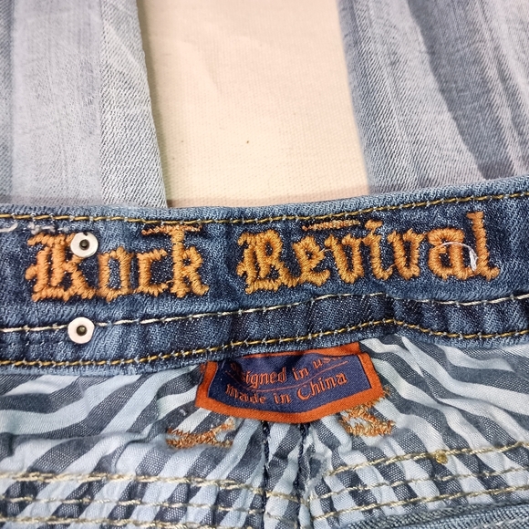 Rock Revival Distressed Thrash Grunge Blue Designer Jeans (#259) - Picture 4 of 11